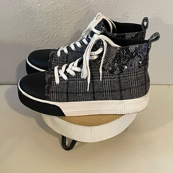EUC Jessica Simpson Womens Black Plaid, Leopard and Snakeskin High Tops Size 10 - Picture 1 of 7